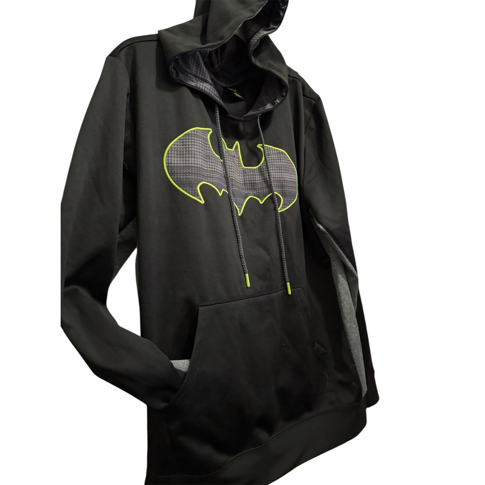 Batman Mens Hoodie Black Neon Green Logo Pullover‎ Sweatshirt Large DC Comics